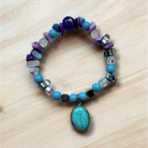 Turquoise Purple Vintage Beads Recycled Multi Colored Bracelet